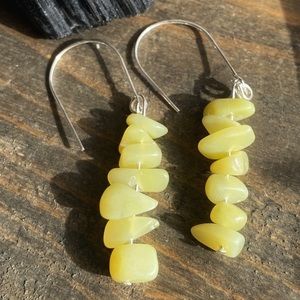 Yellow Jade bohemian dangle long earrings